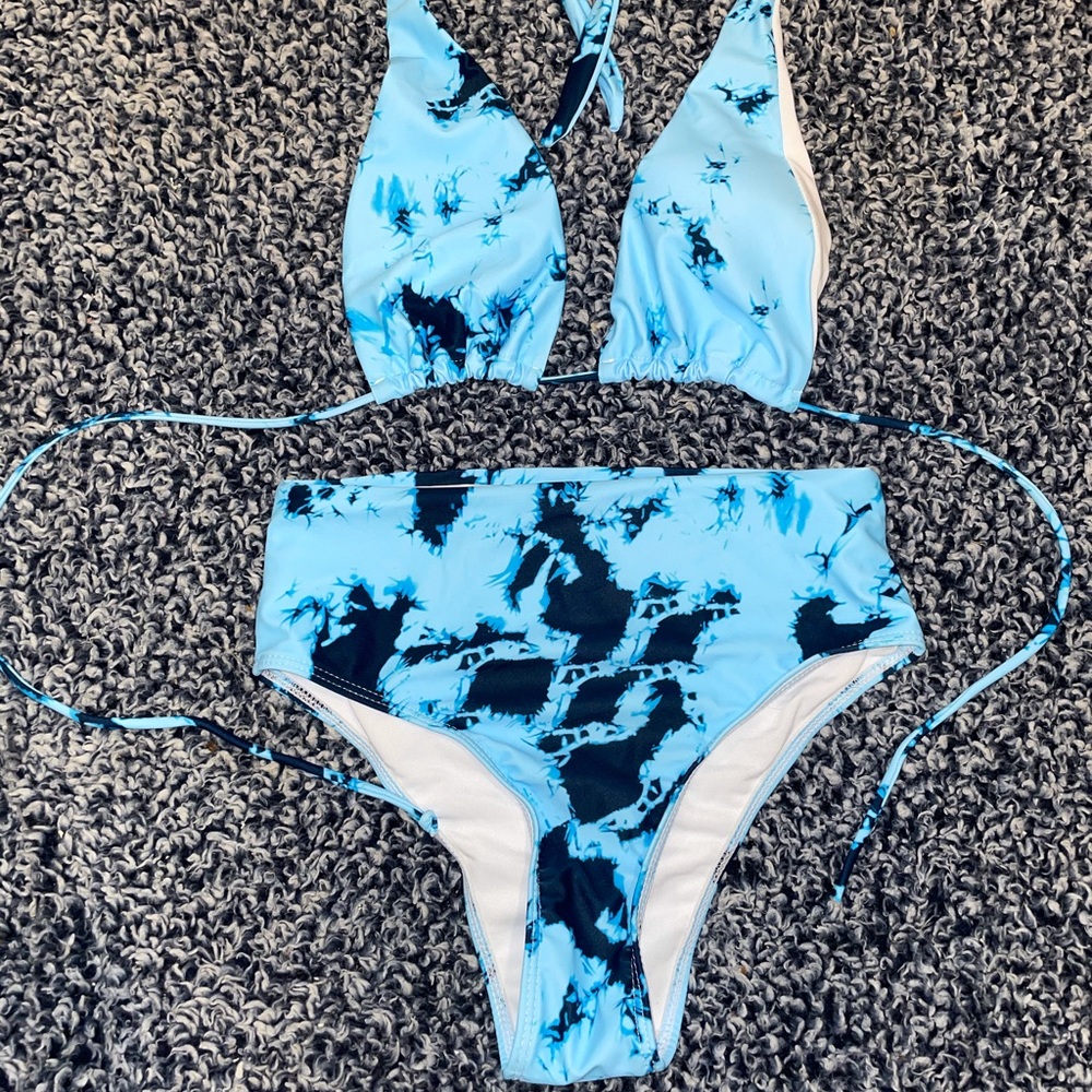 Blue Tie-Dye High Waisted Suit small